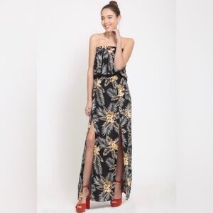 Love Riche “Mai Tai” 🍹 Tropical Print Strapless Maxi Dress Size L